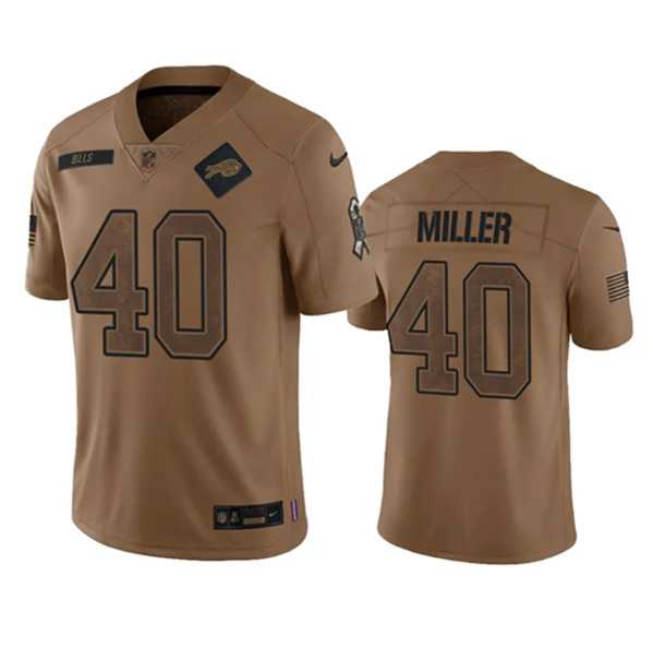 Mens Buffalo Bills #40 Von Miller 2023 Brown Salute To Service Limited Football Stitched Jersey Dyin